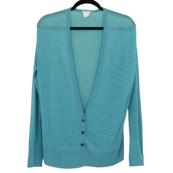 Club Monaco Linen Cardigan Womens S Blue Preppy Classic Nautical Collegiate Prep - Picture 1 of 16